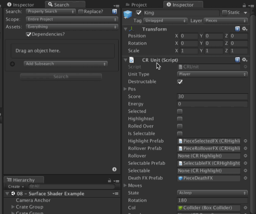 Dragging a GameObject will allow you to choose from any property on any Component within the game object.