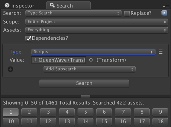 Example: Searching for all Transforms in the game.